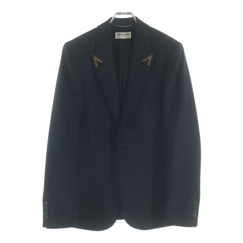 SAINT LAURENT PARIS(サンローランパリ) 19AW ピークドラペル ビジュー シングルブレスト テーラードジャケット ブラック 583325 Y031V