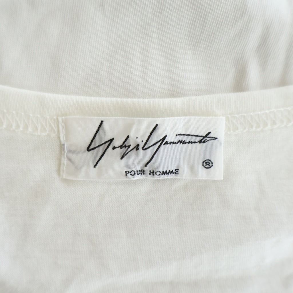Yohji Yamamoto POUR HOMME(ヨウジヤマモト プールオム) 19SS 英字PT 丸半 クルーネック半袖Tシャツ カットソー ホワイト HH-T36-085
