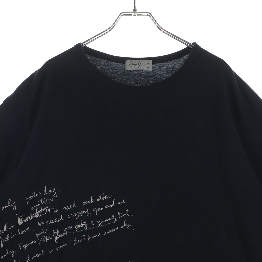 Yohji Yamamoto POUR HOMME(ヨウジヤマモト プールオム) 19SS 英字PT 丸半 クルーネック半袖Tシャツ カットソー ブラック HH-T36-085