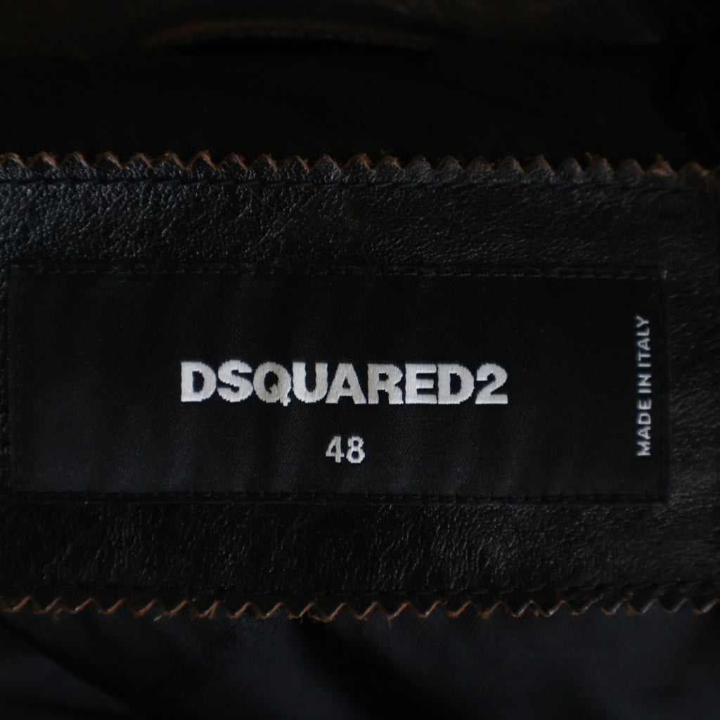 DSQUARED2(ディースクエアード) エイジング ユーズド加工 カウレザー ダブルライダースジャケット ブラウン S74AM0743