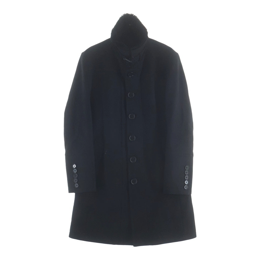 BURBERRY BLACK LABEL(バーバリー ブラックレーベル) 裏地タータンチェック ラビットファー カシミヤ混 ステンカラー ウールコート ブラック D1B93-408-09