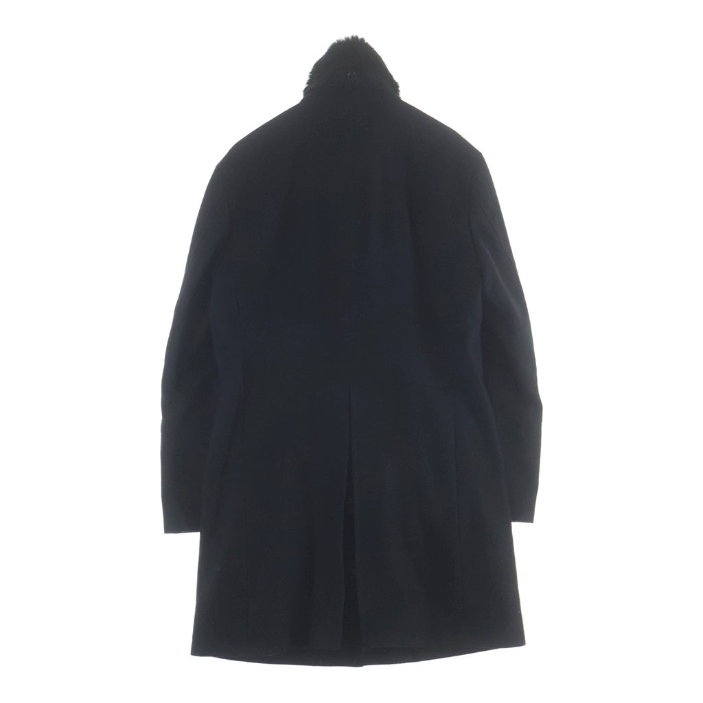 BURBERRY BLACK LABEL(バーバリー ブラックレーベル) 裏地タータンチェック ラビットファー カシミヤ混 ステンカラー ウールコート ブラック D1B93-408-09