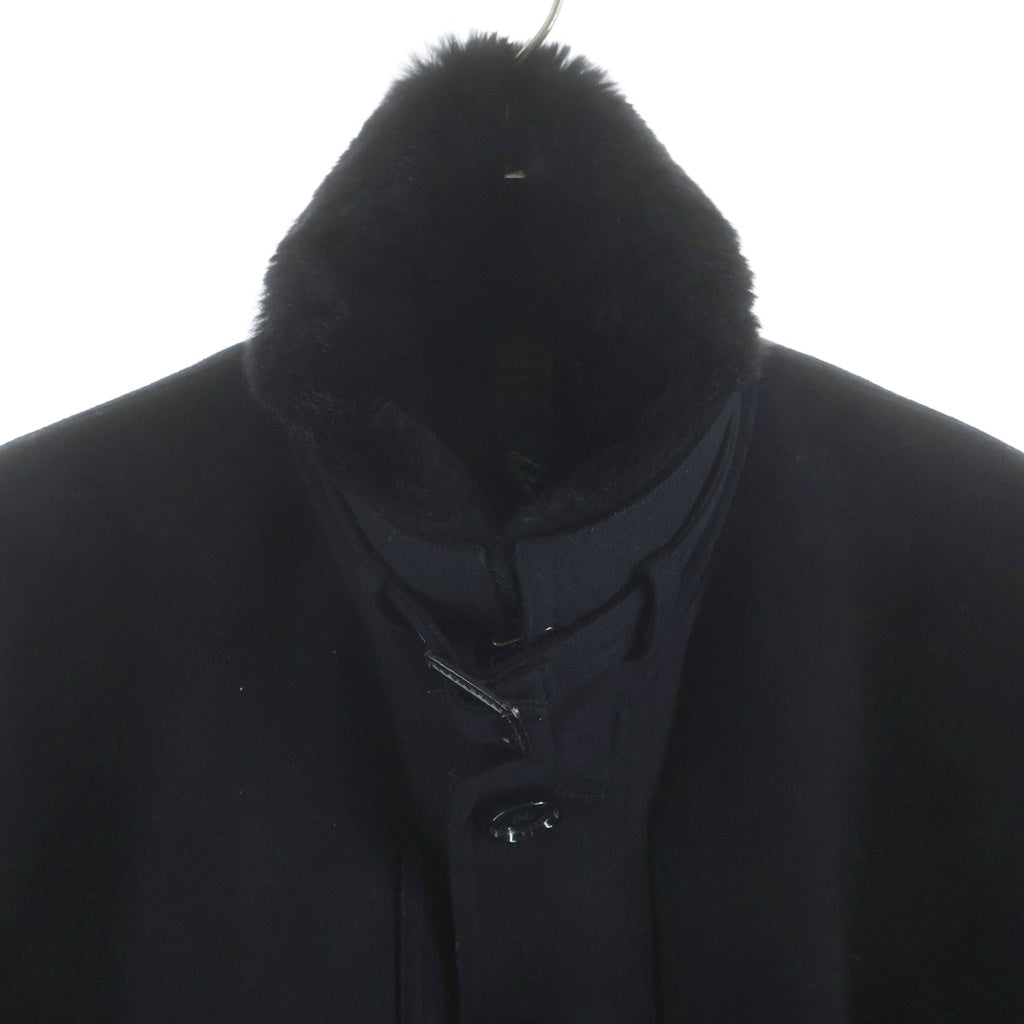 BURBERRY BLACK LABEL(バーバリー ブラックレーベル) 裏地タータンチェック ラビットファー カシミヤ混 ステンカラー ウールコート ブラック D1B93-408-09