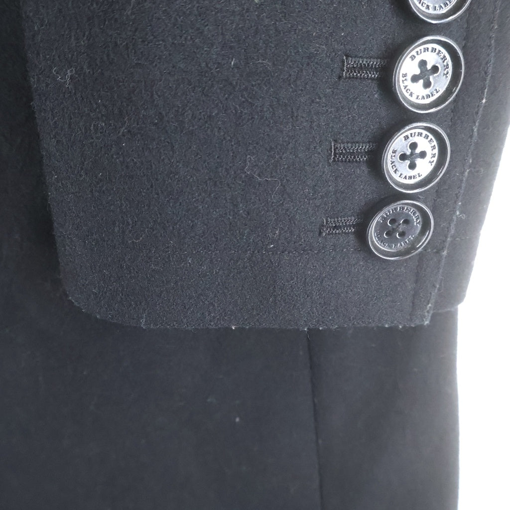 BURBERRY BLACK LABEL(バーバリー ブラックレーベル) 裏地タータンチェック ラビットファー カシミヤ混 ステンカラー ウールコート ブラック D1B93-408-09