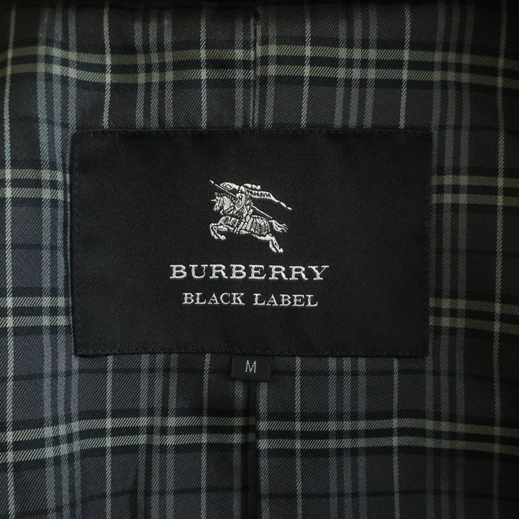 BURBERRY BLACK LABEL(バーバリー ブラックレーベル) 裏地タータンチェック ラビットファー カシミヤ混 ステンカラー ウールコート ブラック D1B93-408-09