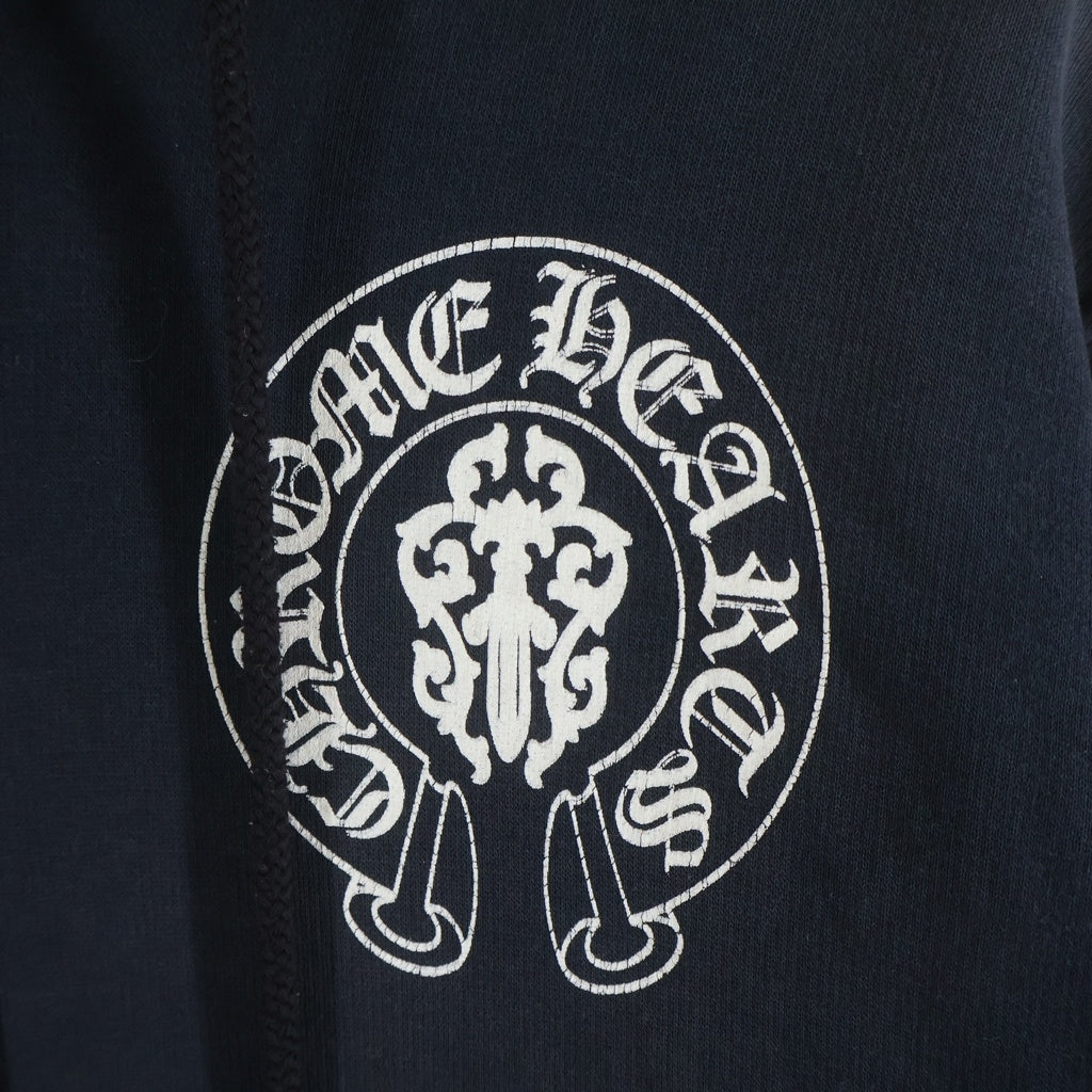 CHROME HEARTS(クロムハーツ) OLD SWTSHRT HD ZIP オールド 裏地サーマル 星条旗 ホースシュープリント ダガージップ スウェット ジップアップパーカー ブラック