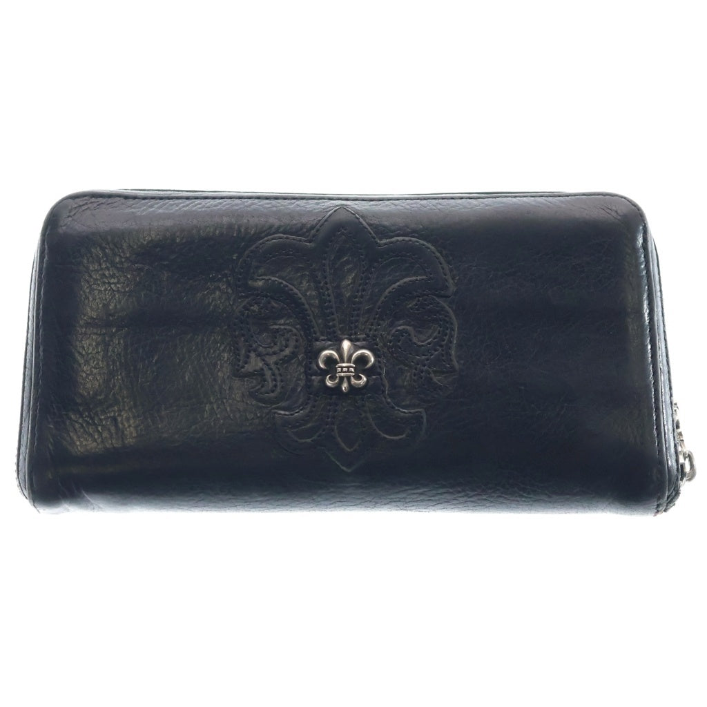 CHROME HEARTS(クロムハーツ) REC F ZIP BSフレア装飾 ダガージップ ラウンドジップ レザーウォレット 長財布 ブラック