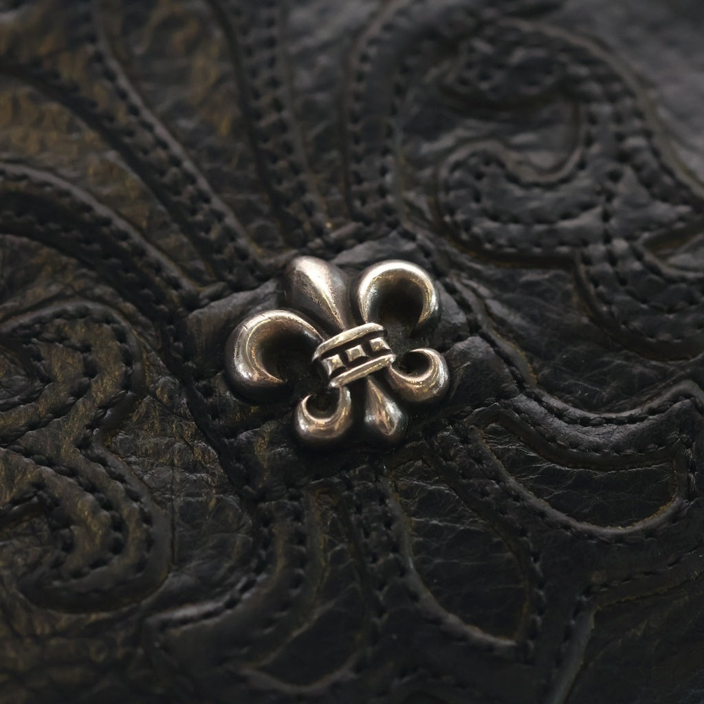 CHROME HEARTS(クロムハーツ) REC F ZIP BSフレア装飾 ダガージップ ラウンドジップ レザーウォレット 長財布 ブラック