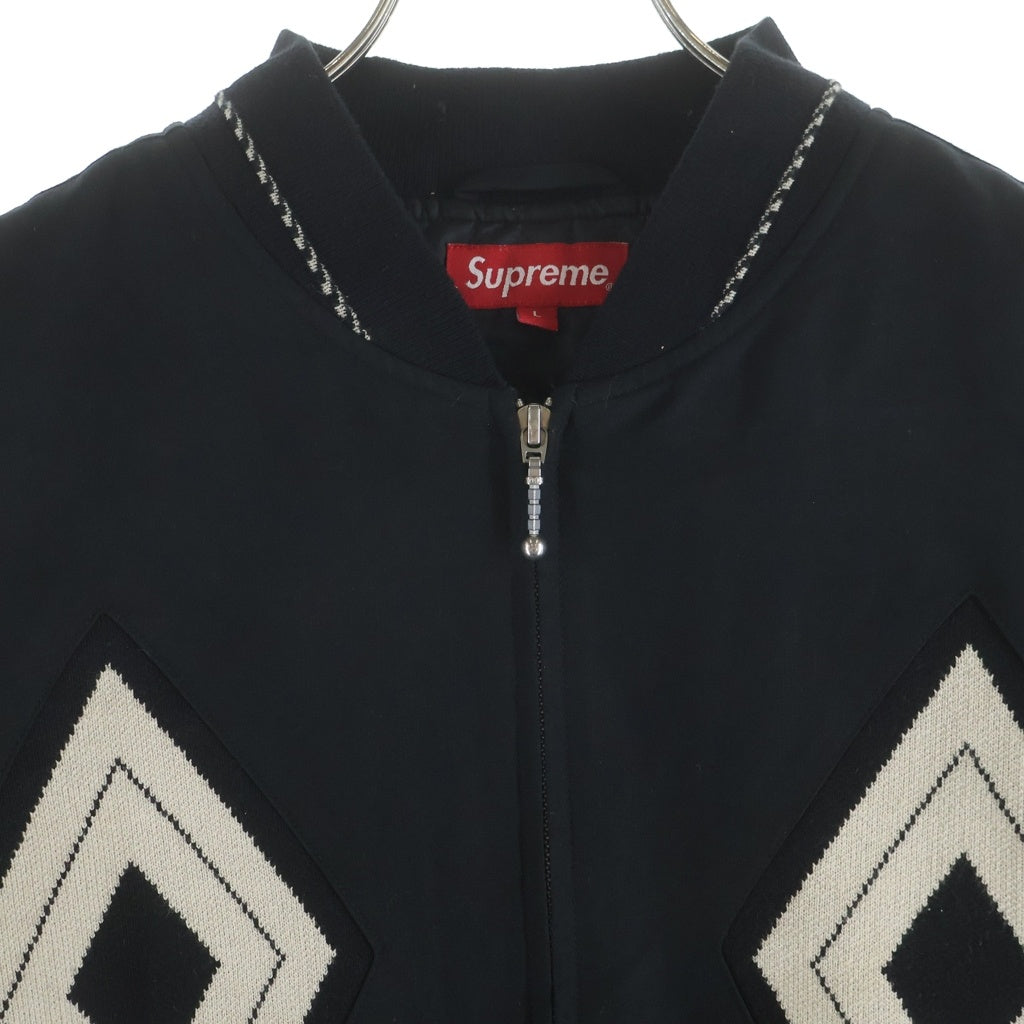 SUPREME(シュプリーム) 18AW Diamond Rayon Bomber ダイヤモンドレーヨンボンバー ニット切替 ジップアップ 中綿リブブルゾン ブラック