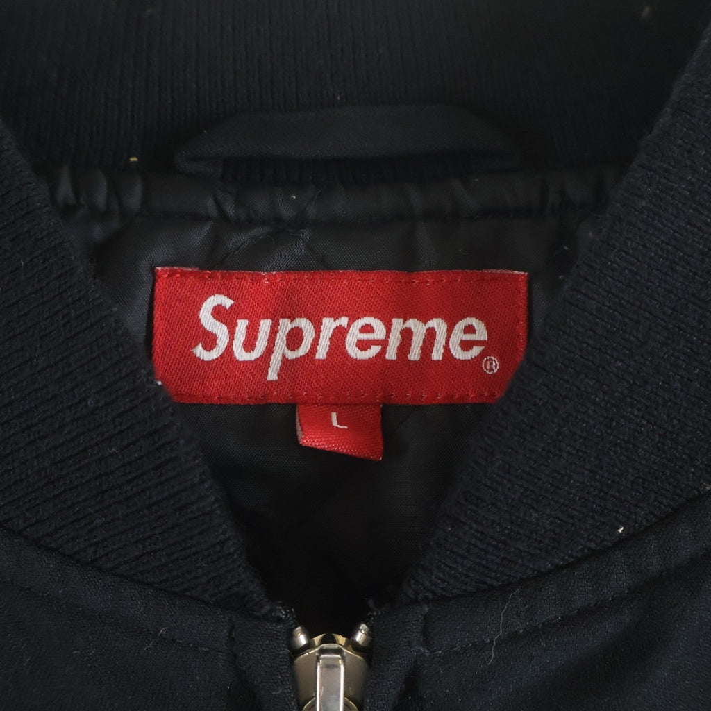 SUPREME(シュプリーム) 18AW Diamond Rayon Bomber ダイヤモンドレーヨンボンバー ニット切替 ジップアップ 中綿リブブルゾン ブラック