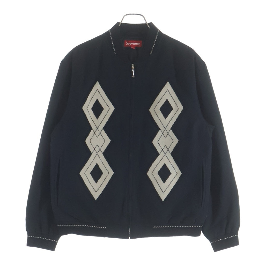 SUPREME(シュプリーム) 18AW Diamond Rayon Bomber ダイヤモンドレーヨンボンバー ニット切替 ジップアップ 中綿リブブルゾン ブラック