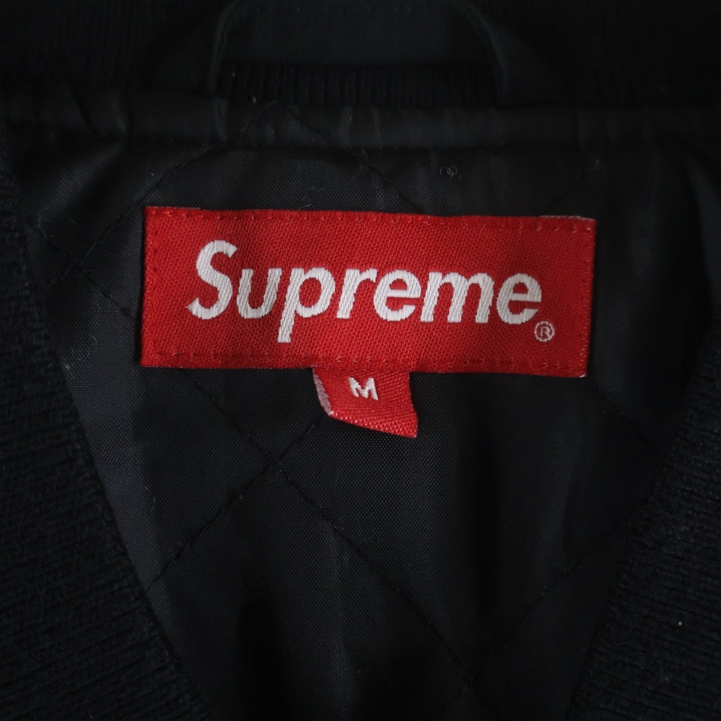 SUPREME(シュプリーム) 18AW Diamond Rayon Bomber ダイヤモンドレーヨンボンバー ニット切替 ジップアップ 中綿リブブルゾン ブラック