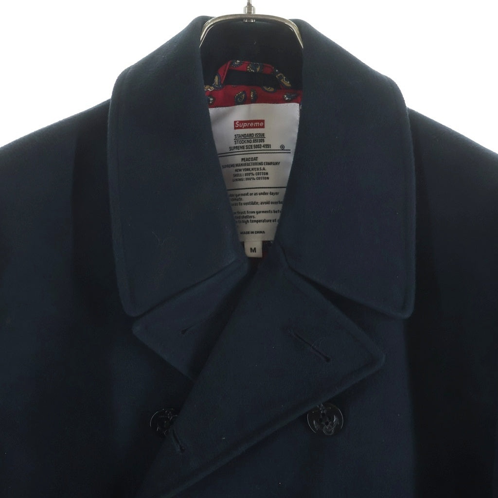 SUPREME(シュプリーム) 11AW Peacoat コットンモールスキン 裏地ペイズリーピーコート ネイビー