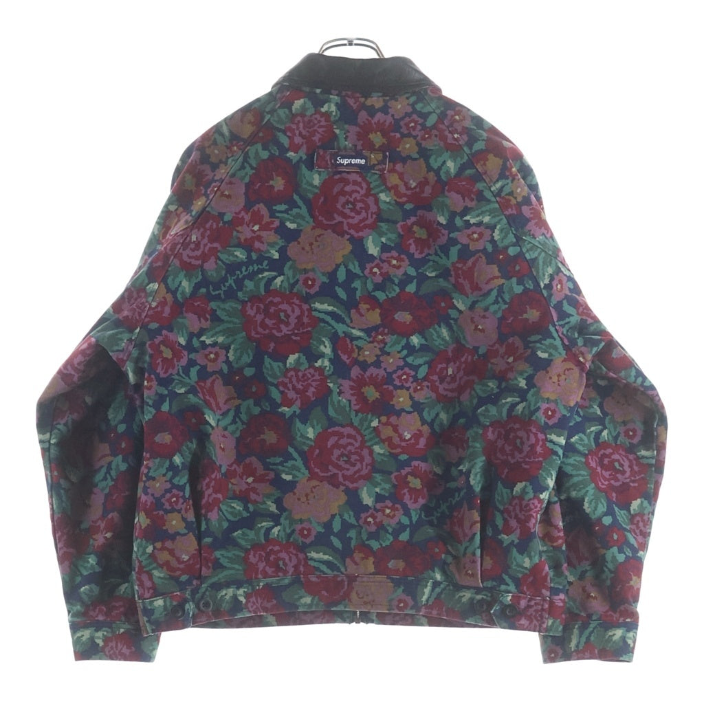 SUPREME(シュプリーム) 20AW Leather Collar Work Jacket 襟レザー切替 フラワー柄 中綿ジップアップワークジャケット レッド/グリーン