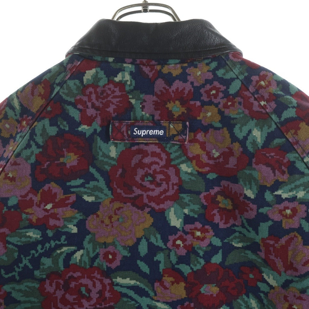 SUPREME(シュプリーム) 20AW Leather Collar Work Jacket 襟レザー切替 フラワー柄 中綿ジップアップワークジャケット レッド/グリーン