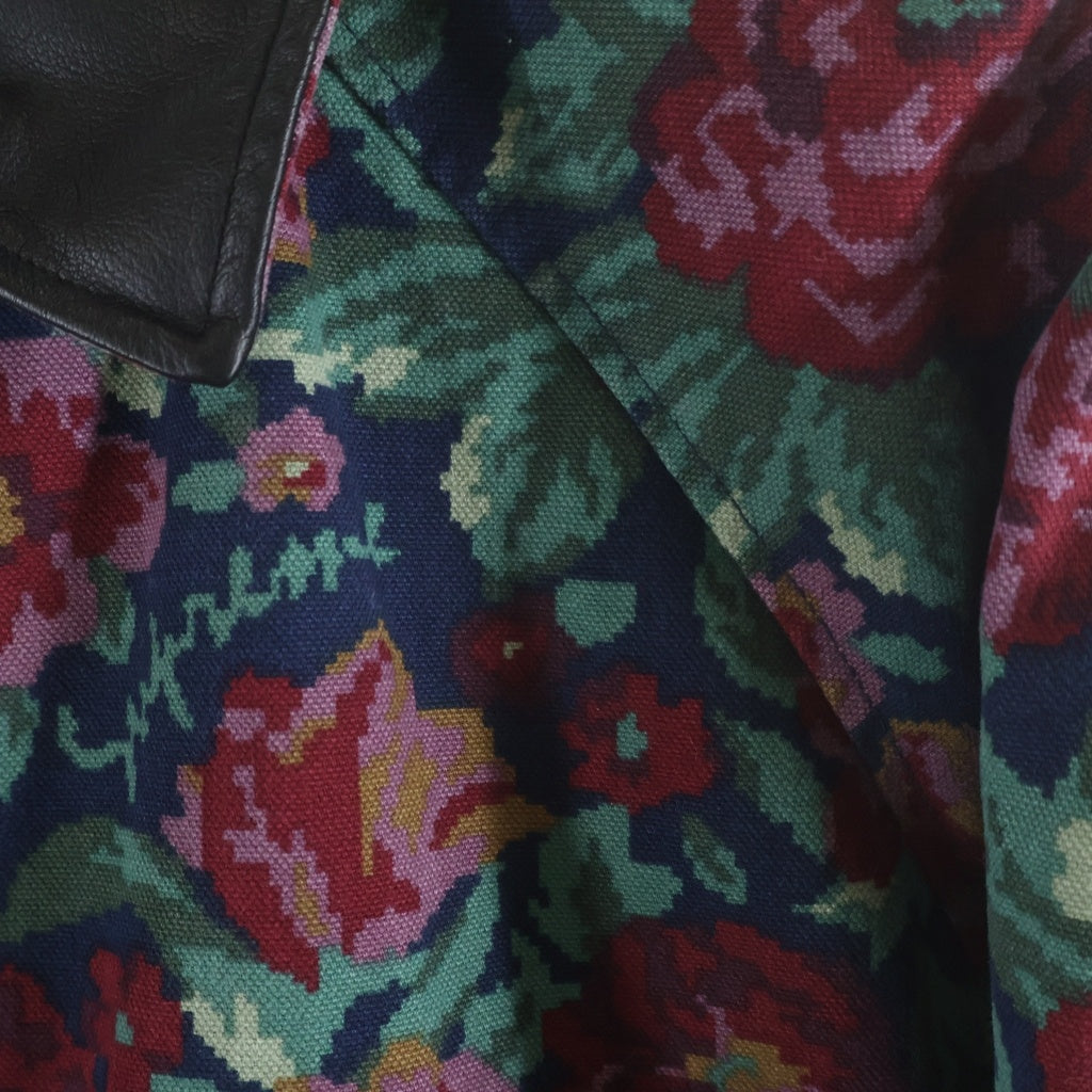 SUPREME(シュプリーム) 20AW Leather Collar Work Jacket 襟レザー切替 フラワー柄 中綿ジップアップワークジャケット レッド/グリーン
