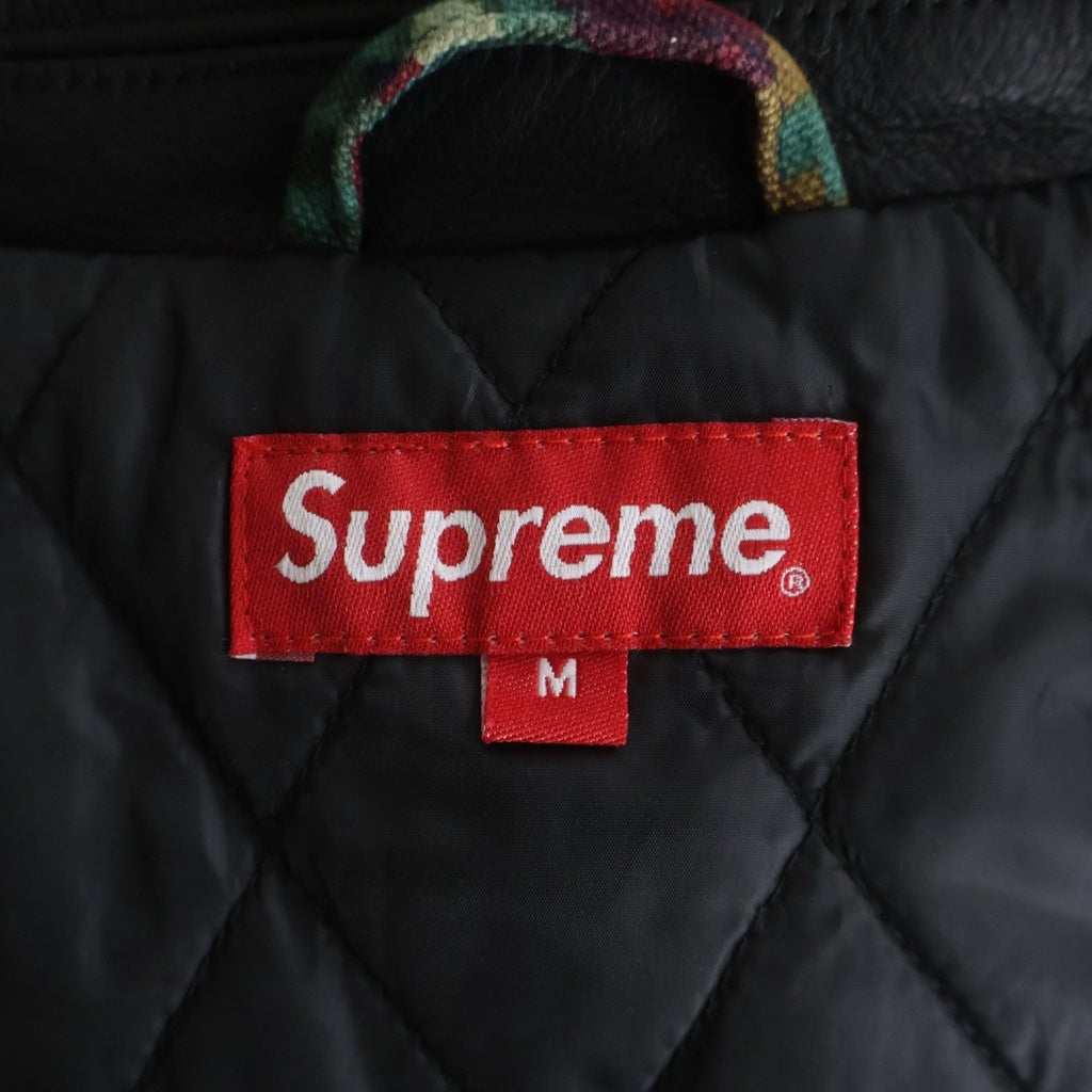 SUPREME(シュプリーム) 20AW Leather Collar Work Jacket 襟レザー切替 フラワー柄 中綿ジップアップワークジャケット レッド/グリーン
