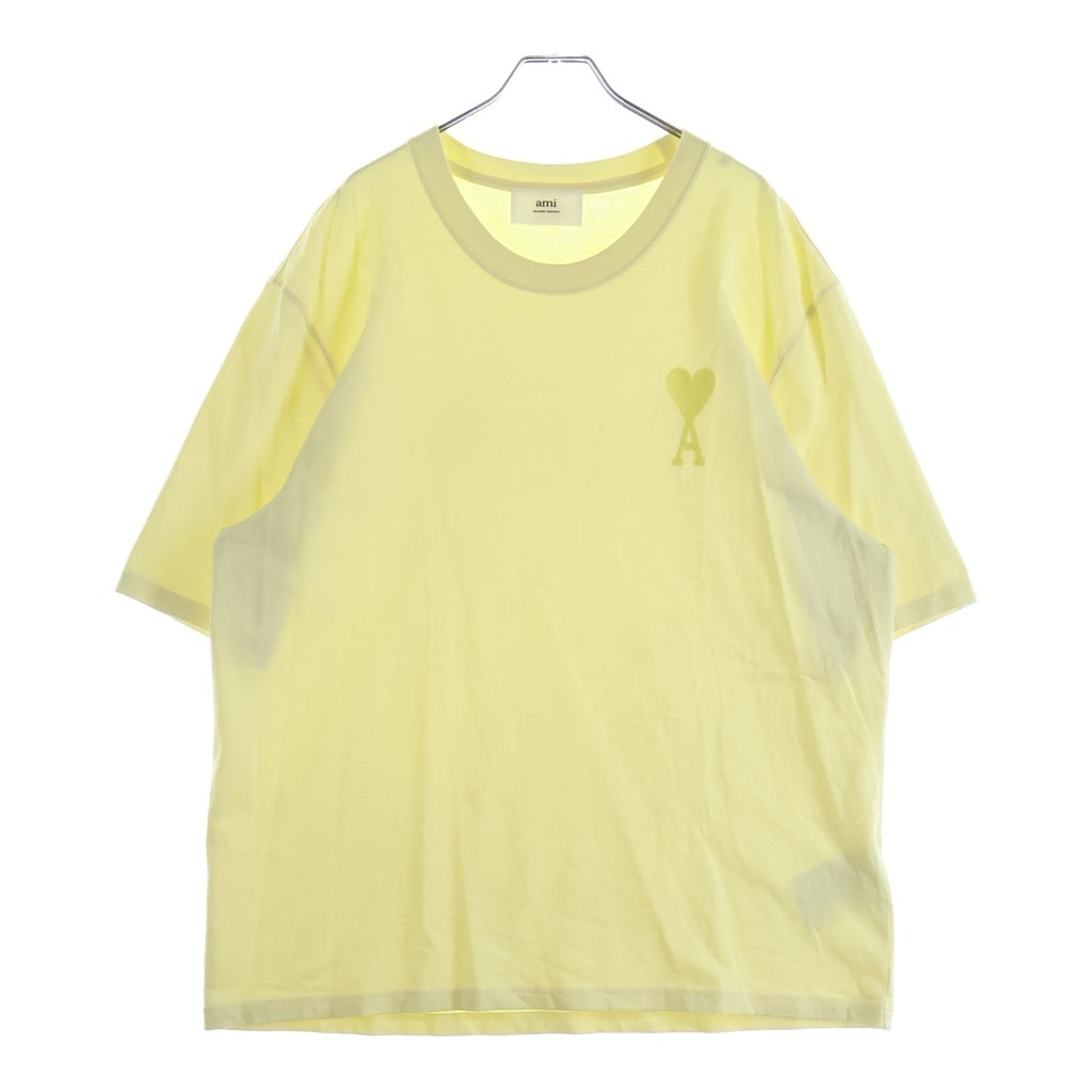 ami paris(アミパリス) 22SS ロゴ ハート刺繍 Tシャツ 半袖クルーネックカットソー イエロー E22UTS002.726