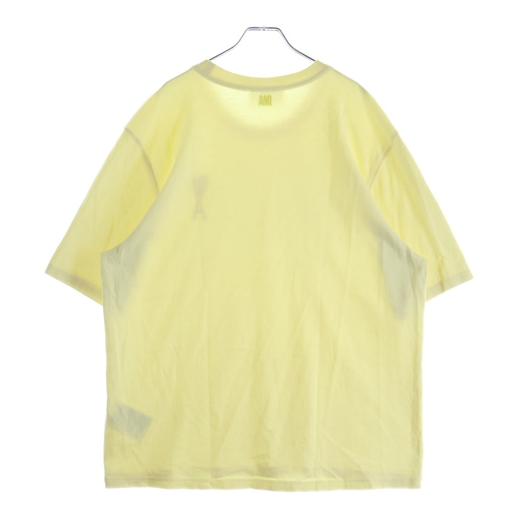 ami paris(アミパリス) 22SS ロゴ ハート刺繍 Tシャツ 半袖クルーネックカットソー イエロー E22UTS002.726