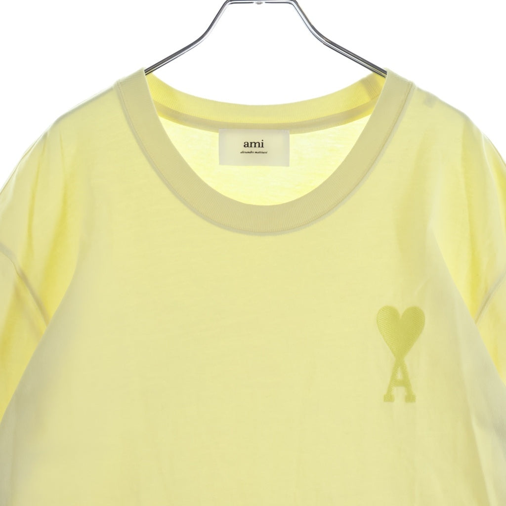 ami paris(アミパリス) 22SS ロゴ ハート刺繍 Tシャツ 半袖クルーネックカットソー イエロー E22UTS002.726