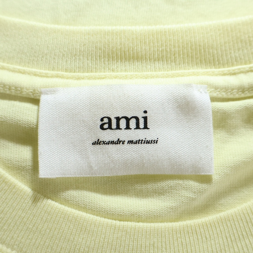 ami paris(アミパリス) 22SS ロゴ ハート刺繍 Tシャツ 半袖クルーネックカットソー イエロー E22UTS002.726