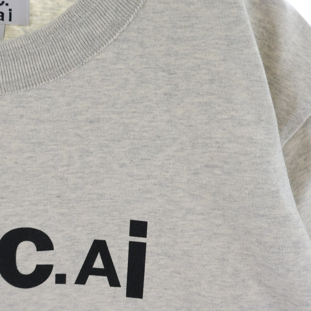 A.P.C(アーペーセー) 21SS ×Sacai サカイ 裾ジッパー フロントロゴプリントTシャツ 半袖クルーネックカットソー グレー 24213-1-94291