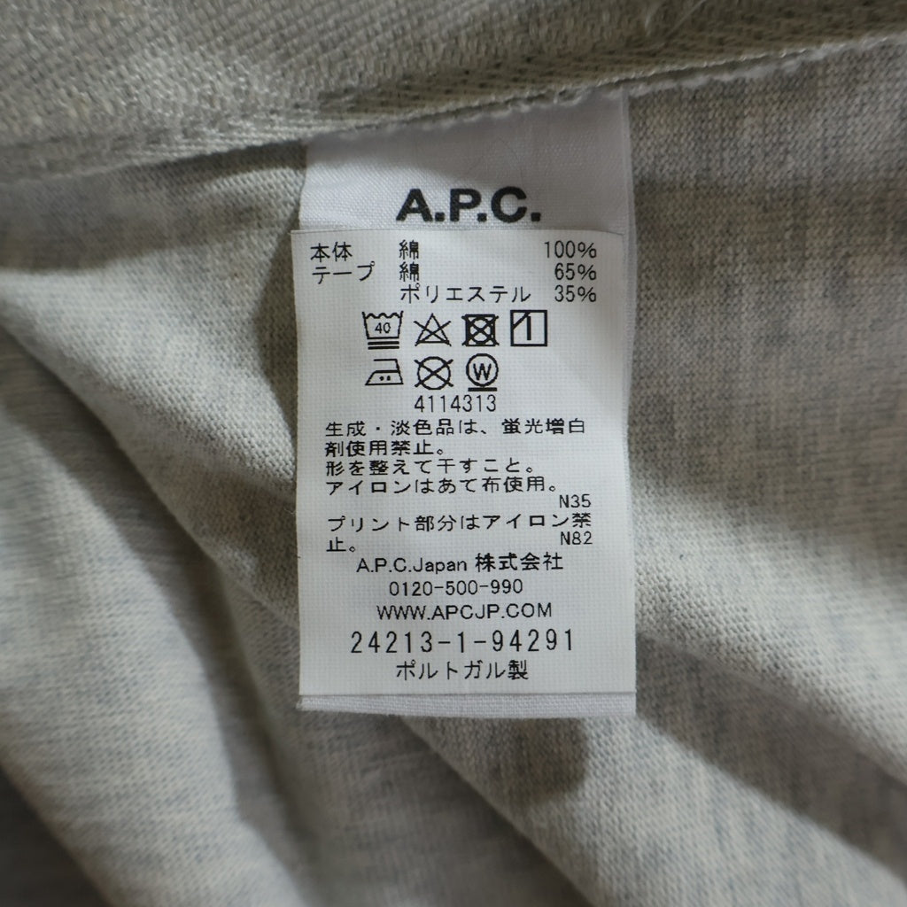A.P.C(アーペーセー) 21SS ×Sacai サカイ 裾ジッパー フロントロゴプリントTシャツ 半袖クルーネックカットソー グレー 24213-1-94291