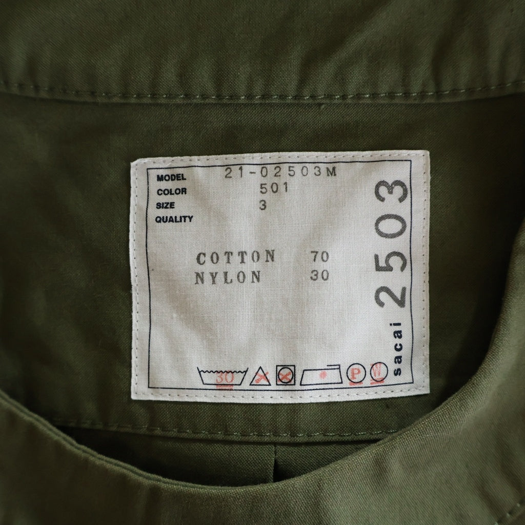 Sacai(サカイ) 21SS Cotton Nylon Oxford Pullover コットンナイロン 肩ジッパー加工 オックスフォード 半袖プルオーバー カーキ 21-02503M