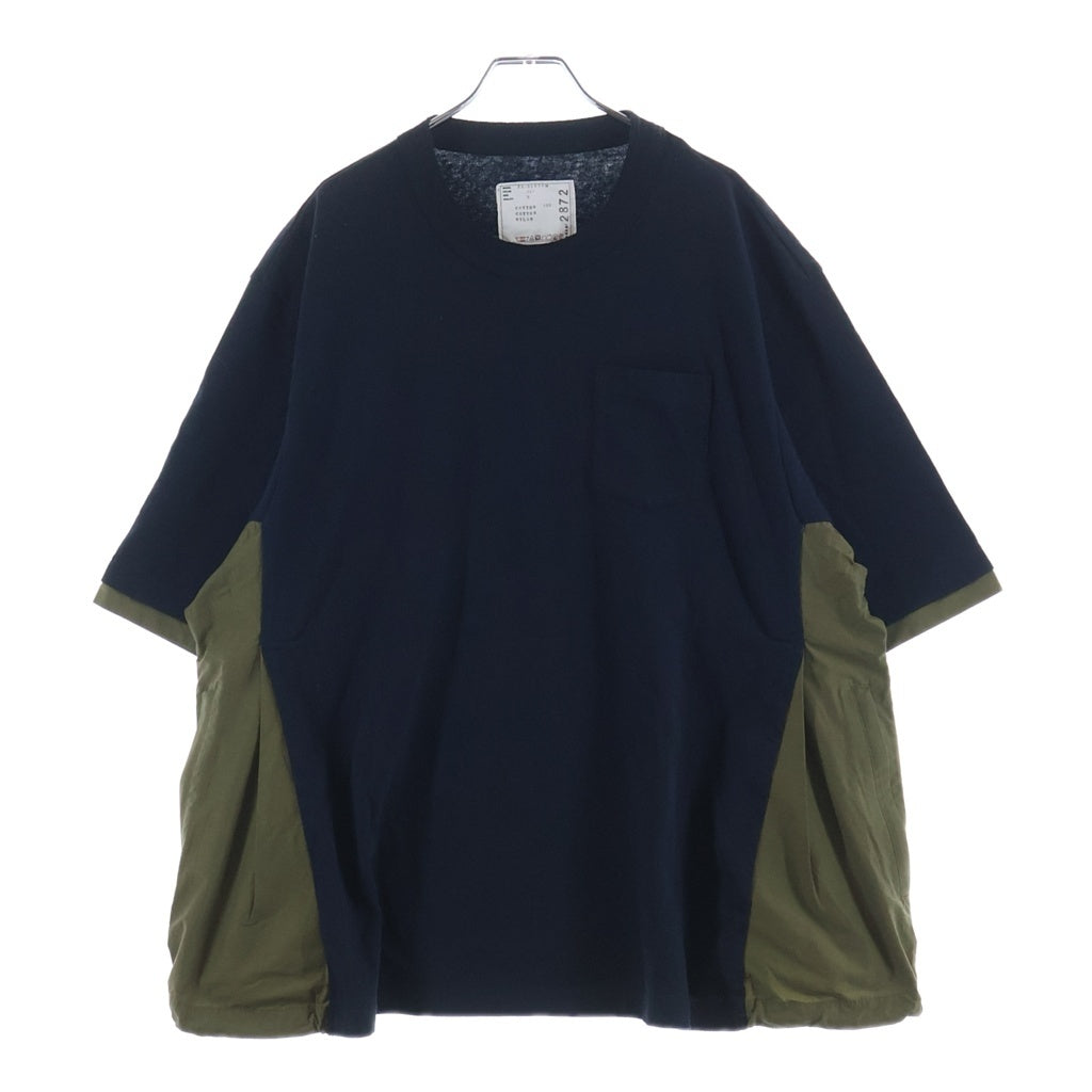 Sacai(サカイ) 22SS Sport Mix Tee スポーツミックス 異素材ドッキング加工Tシャツ 半袖クルーネックカットソー ネイビー/カーキ 22-02872M