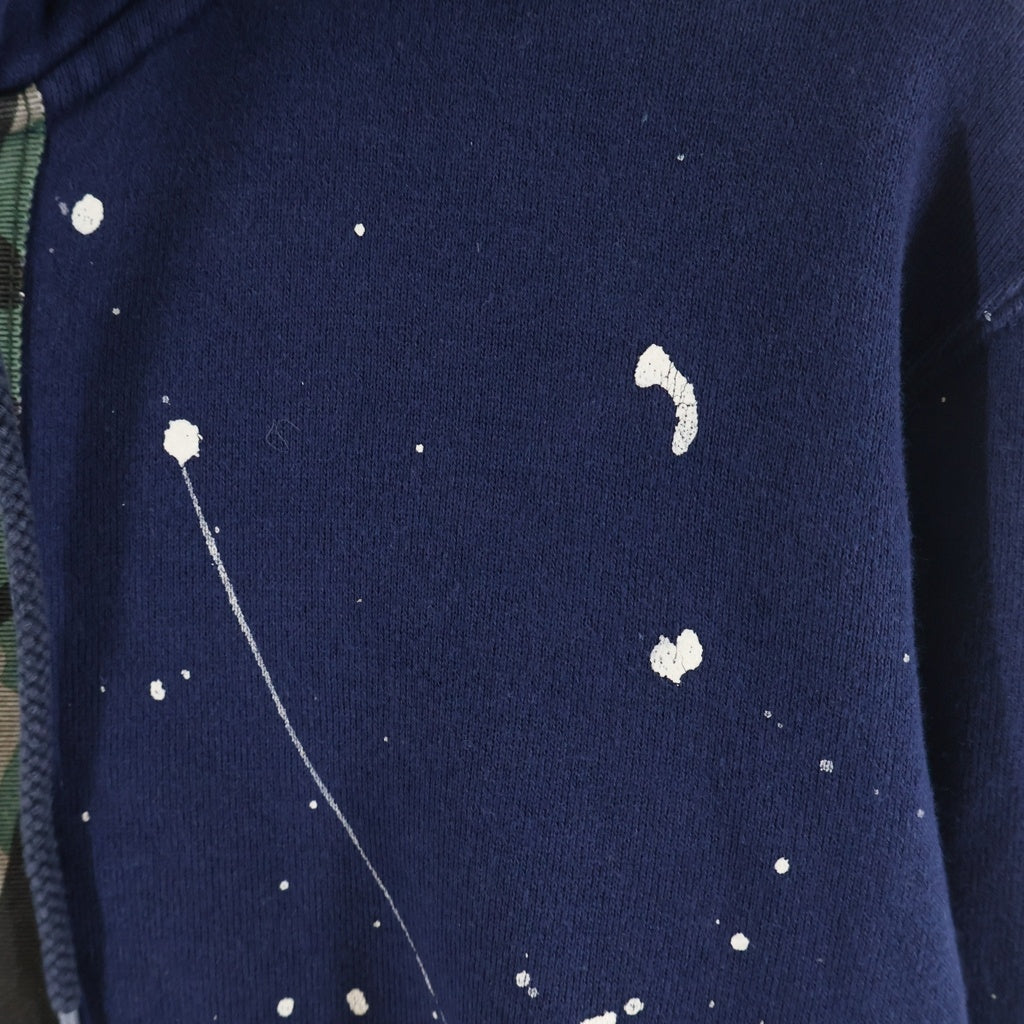 COMME des GARCONS HOMME(コムデギャルソンオム) 12SS AD2011 カモ柄ドッキング切替 ペイント加工 ジップアップ フーデッドパーカー ネイビー HI-T010