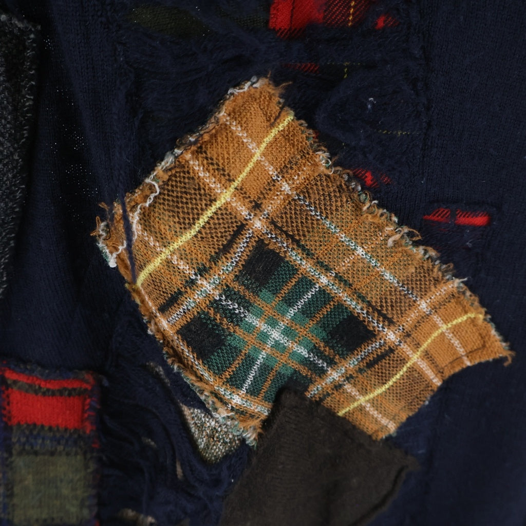 COMME des GARCONS JUNYA WATANABE MAN(コムデギャルソンジュンヤワタナベマン) 14AW AD2014 ウールパッチ切替 ダメージ加工 Vネックニット ネイビー WN-N001