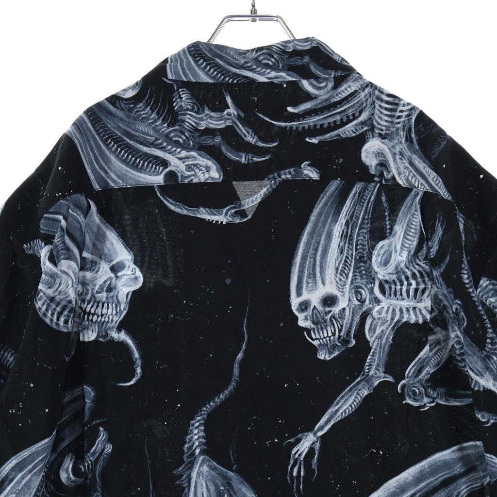 EXODUS(エクソダス) 25SS ×TIM LIHI SPACE HAWAIIAN SHIRT ティムリーハイ スペース スカルプリント 半袖 ハワイアンシャツ ブラック 25SS-SH-HW03