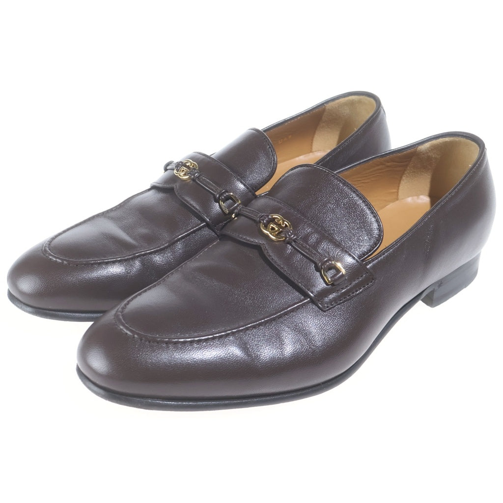 GUCCI(グッチ) ダブルGゴールド金具 レザー コインローファー ブラウン 738468