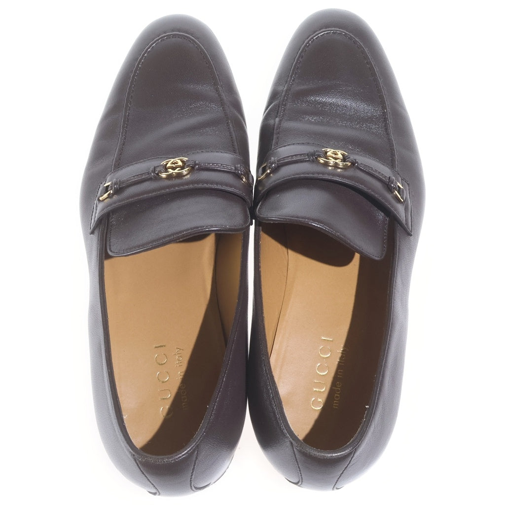 GUCCI(グッチ) ダブルGゴールド金具 レザー コインローファー ブラウン 738468