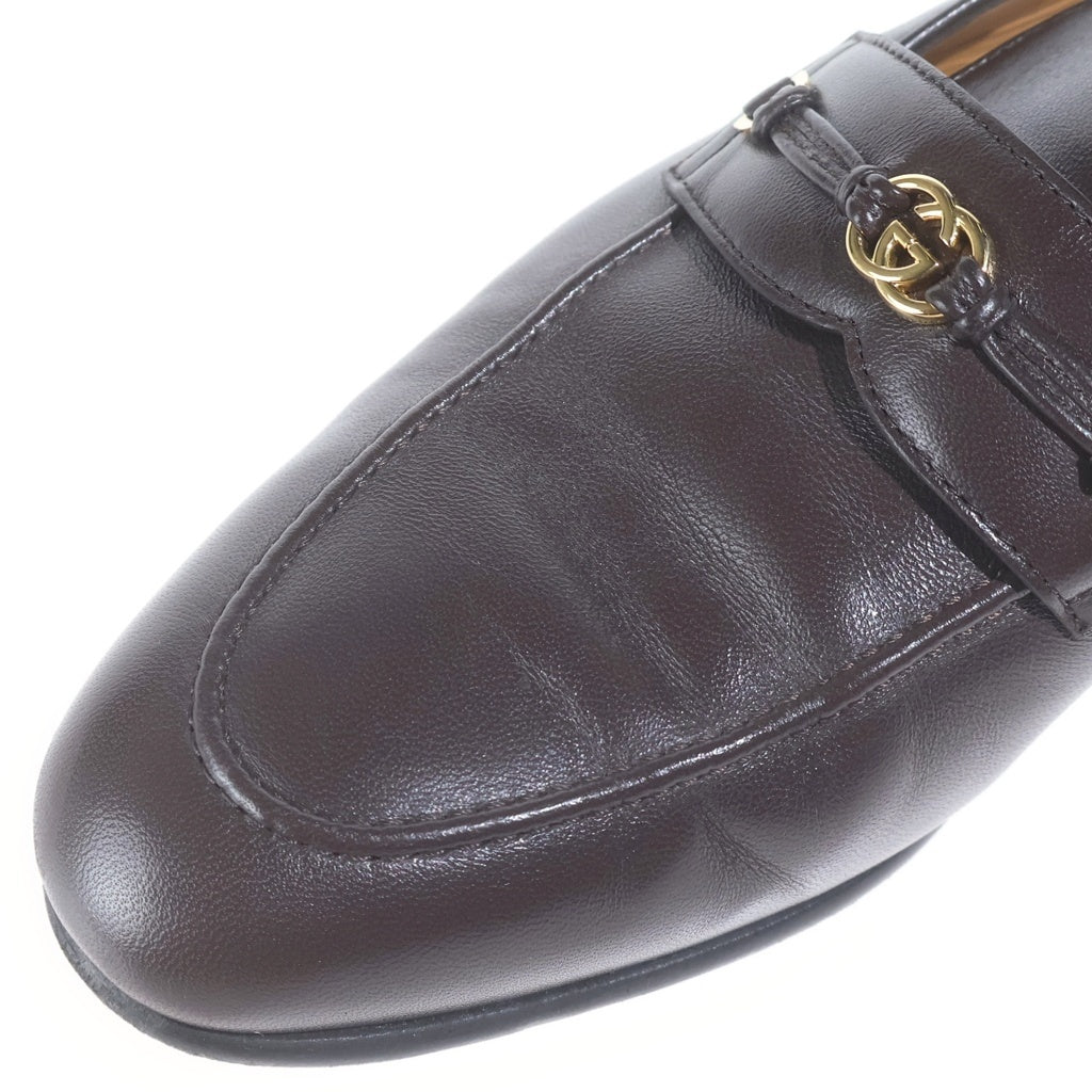 GUCCI(グッチ) ダブルGゴールド金具 レザー コインローファー ブラウン 738468