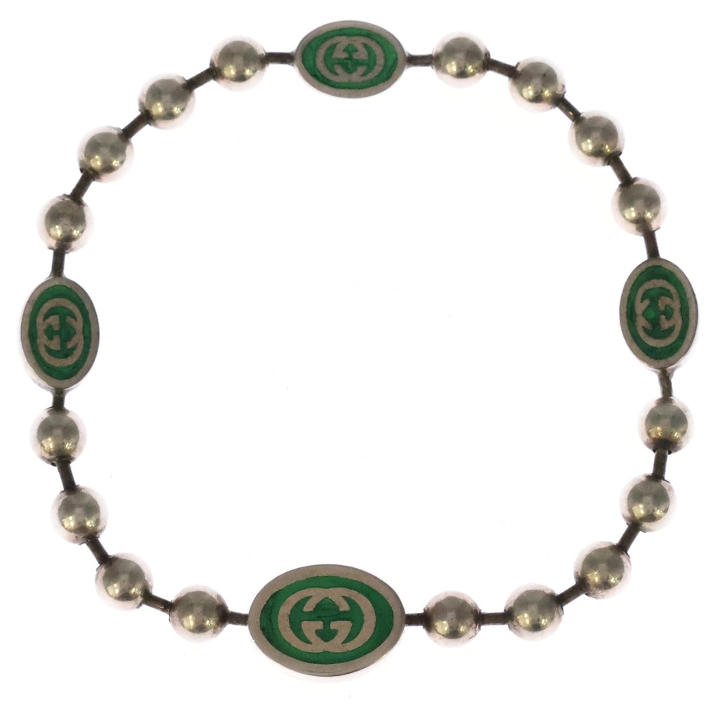 GUCCI(グッチ) インターロッキングG エナメル ボールチェーンブレスレット シルバー/グリーン 753442 レディース