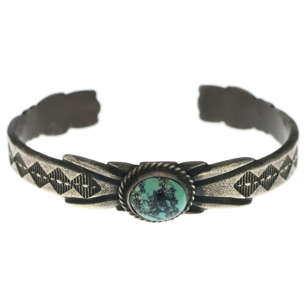INDIAN JEWELRY(インディアンジュエリー) NAVAJO ナバホ族 トップターコイズ スタンプワーク ブレスレット バングル シルバー