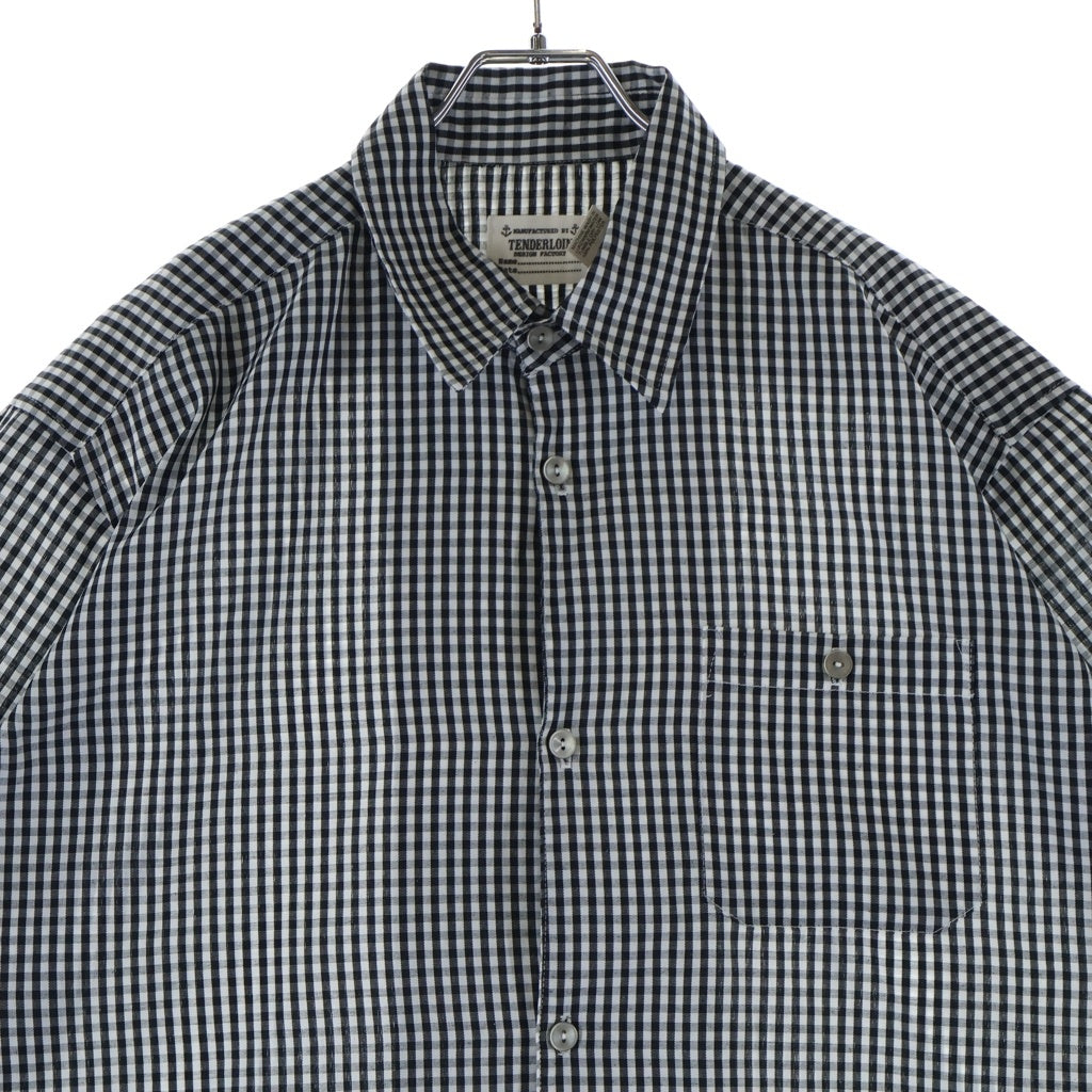 TENDERLOIN(テンダーロイン) CHECK SHIRT 初期 マリンタグ USA製 ギンガムチェック柄 ボックスカット 半袖シャツ ブラック/ホワイト