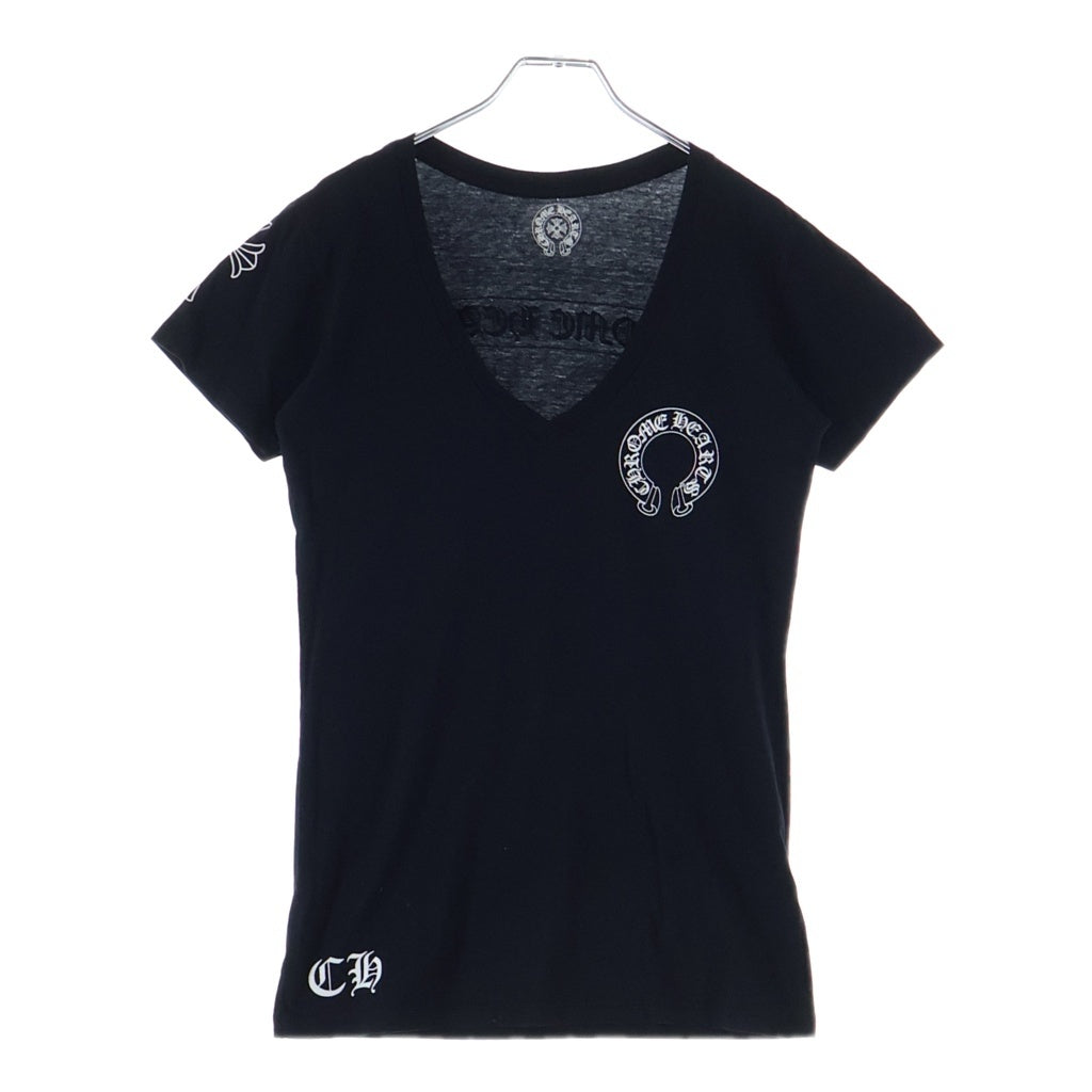 CHROME HEARTS(クロムハーツ) OLD HORSESHOE TEE オールド ホースシュープリント バックスクロールラベル VネックTシャツ 半袖カットソー レディース ブラック