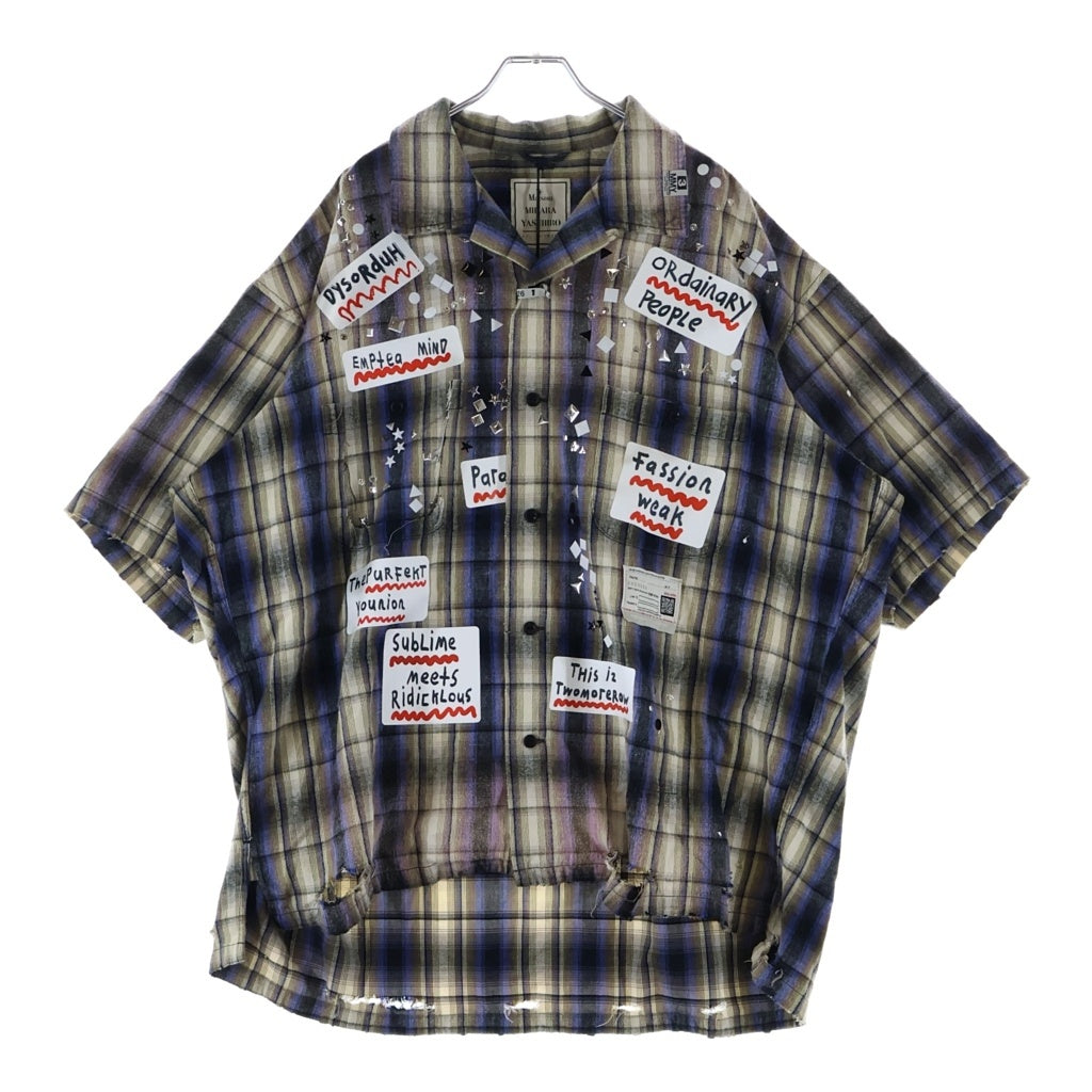 MAISON MIHARAYASUHIRO(メゾンミハラヤスヒロ) 26SS H/S CHECK SH W STICKER チェック柄 ステッカーパッチ スタッズ 半袖シャツ ブルー A16SH087