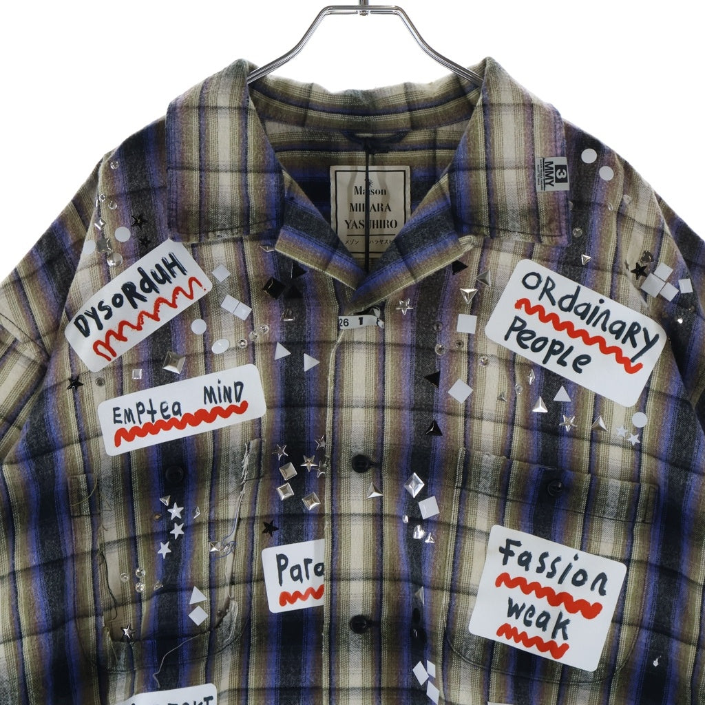 MAISON MIHARAYASUHIRO(メゾンミハラヤスヒロ) 26SS H/S CHECK SH W STICKER チェック柄 ステッカーパッチ スタッズ 半袖シャツ ブルー A16SH087
