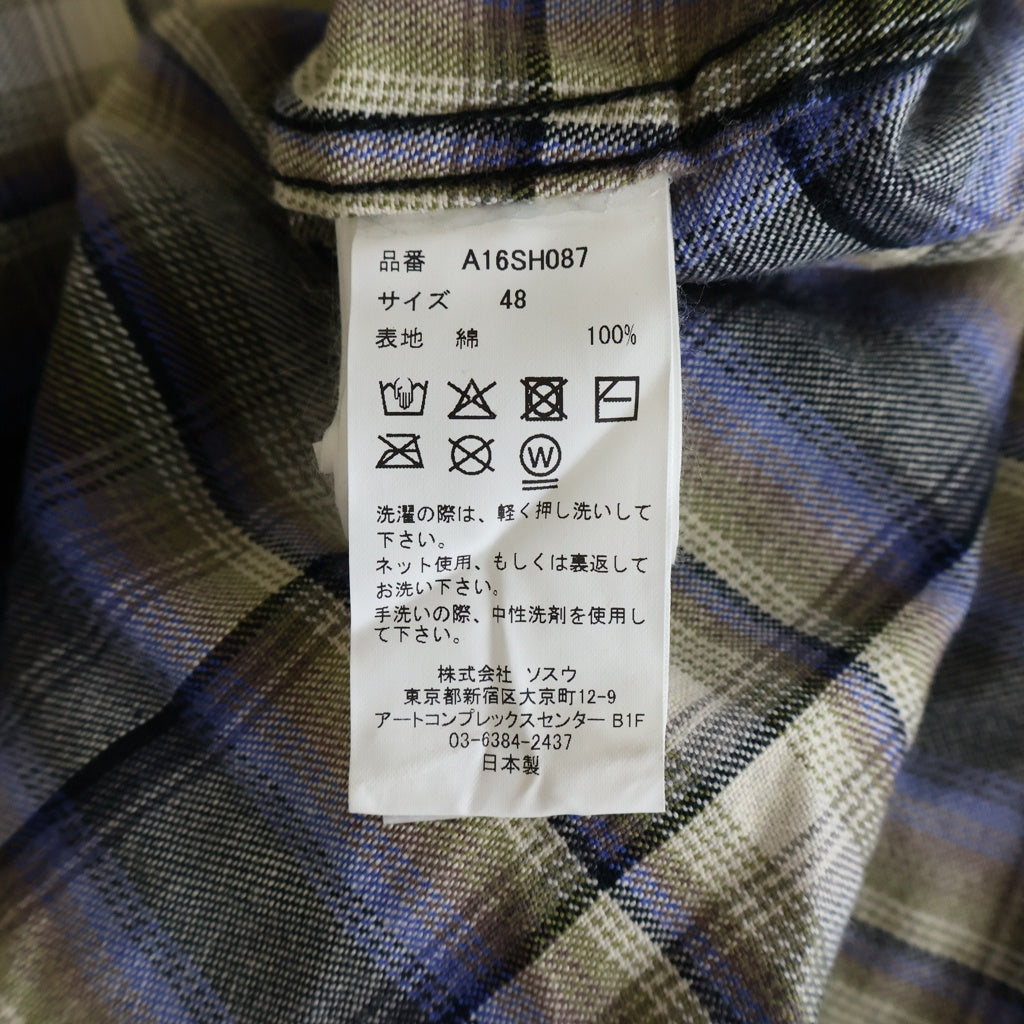 MAISON MIHARAYASUHIRO(メゾンミハラヤスヒロ) 26SS H/S CHECK SH W STICKER チェック柄 ステッカーパッチ スタッズ 半袖シャツ ブルー A16SH087