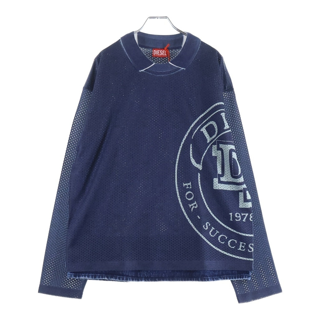 DIESEL(ディーゼル) T-OLLIE ティーオーリー 転写プリント メッシュ 襟付き ロングスリーブカットソー ネイビー A20241-OWFCS