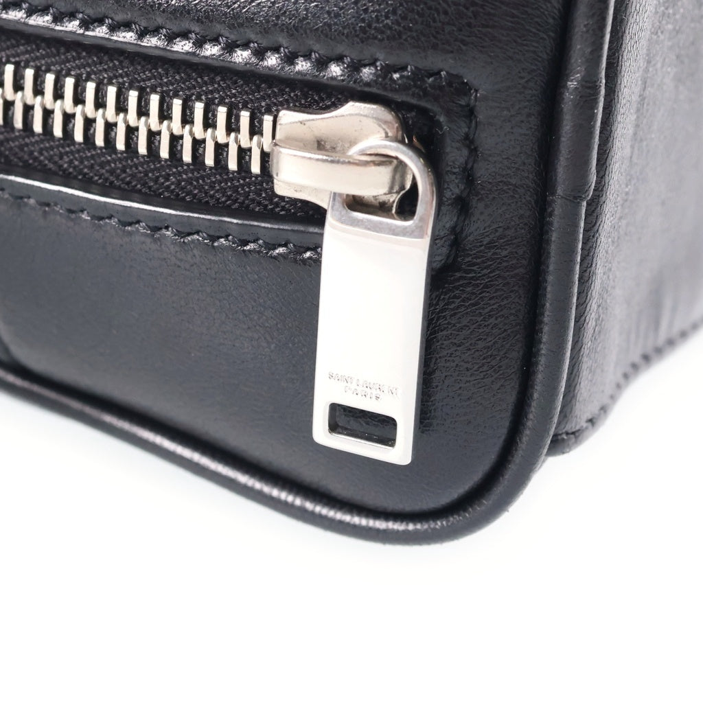 SAINT LAURENT PARIS(サンローランパリ) ストラップ付き レザー セカンドバッグ ポーチ グルーミングケース ブラック 635166