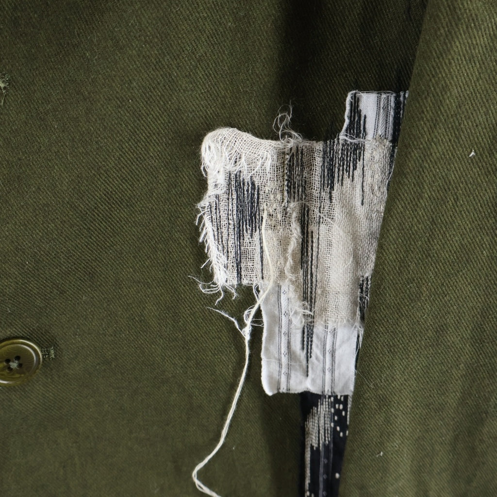s'yte(サイト) COTTON DRILL BORO APPLIQUE LONG JACKET コットン ドリル ボロ アップリケ ロング ジャケット カーキ UB-J10-004