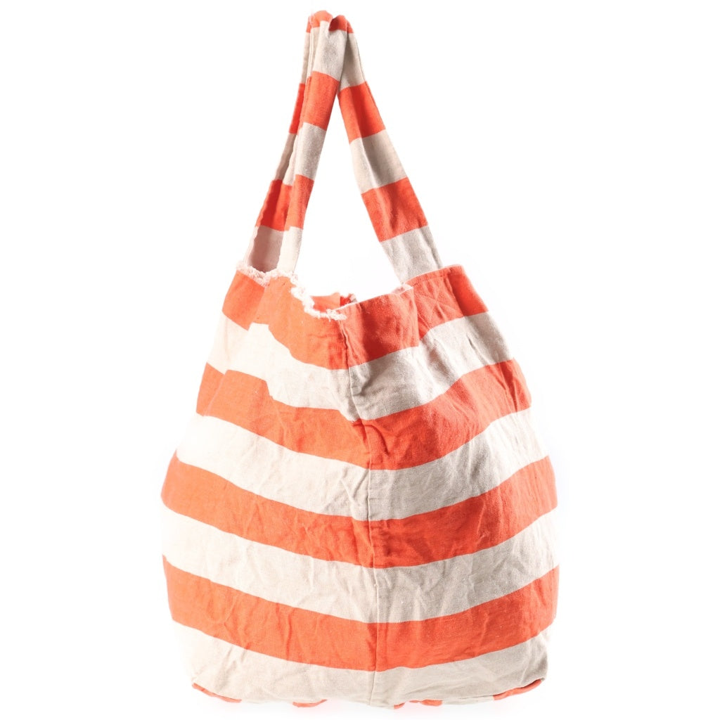 NO BRAND(ノーブランド) DANIELA GREGIS（ダニエラグレジス）カットオフ加工 ボーダー柄 リネン トートバッグ オレンジ/ベージュ レディース