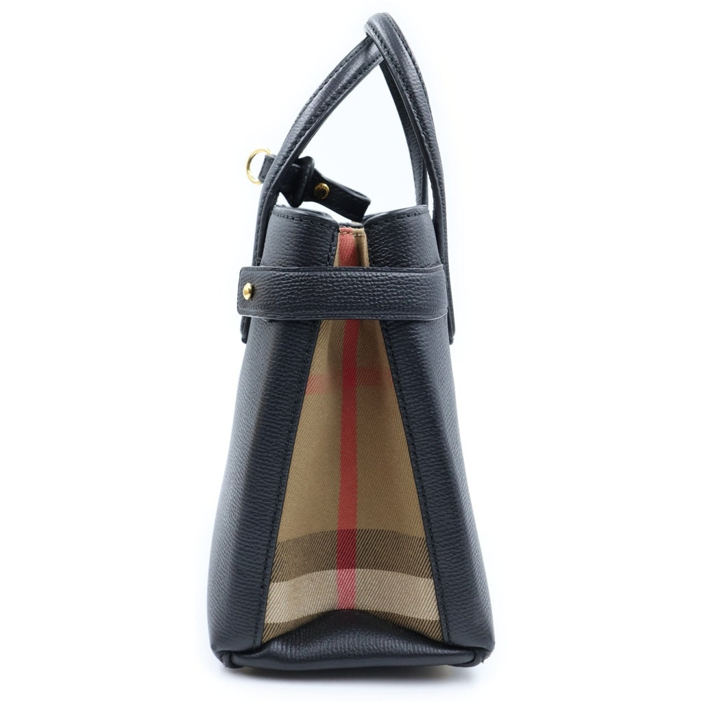 BURBERRY(バーバリー) スモールバナーハウスチェック レザー 2WAY ショルダー ハンドバッグ ブラック 8068556 レディース