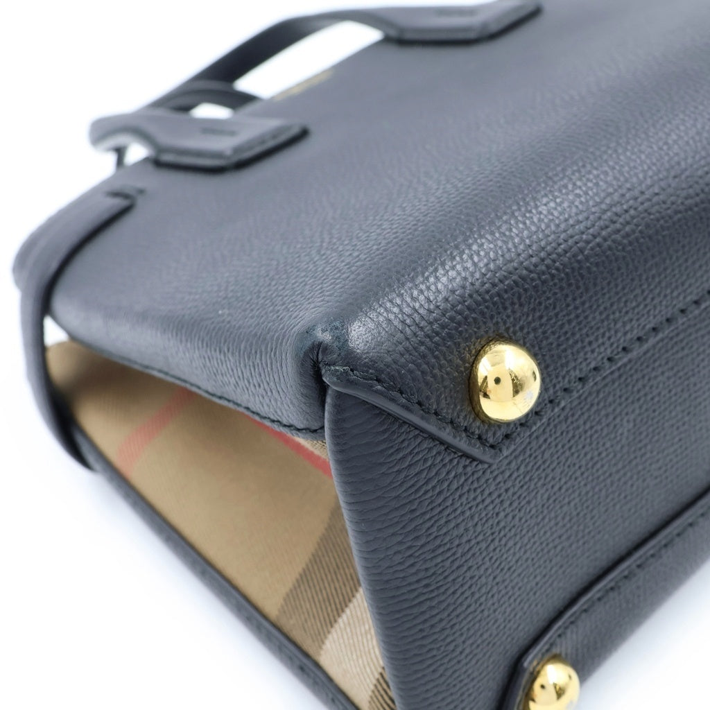 BURBERRY(バーバリー) スモールバナーハウスチェック レザー 2WAY ショルダー ハンドバッグ ブラック 8068556 レディース