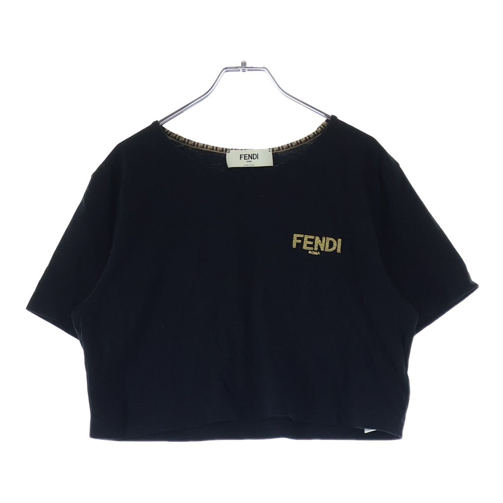 FENDI(フェンディ) フロントロゴ クロップド クルーネック半袖Tシャツ カットソー レディース ブラック FS7901 AKS3