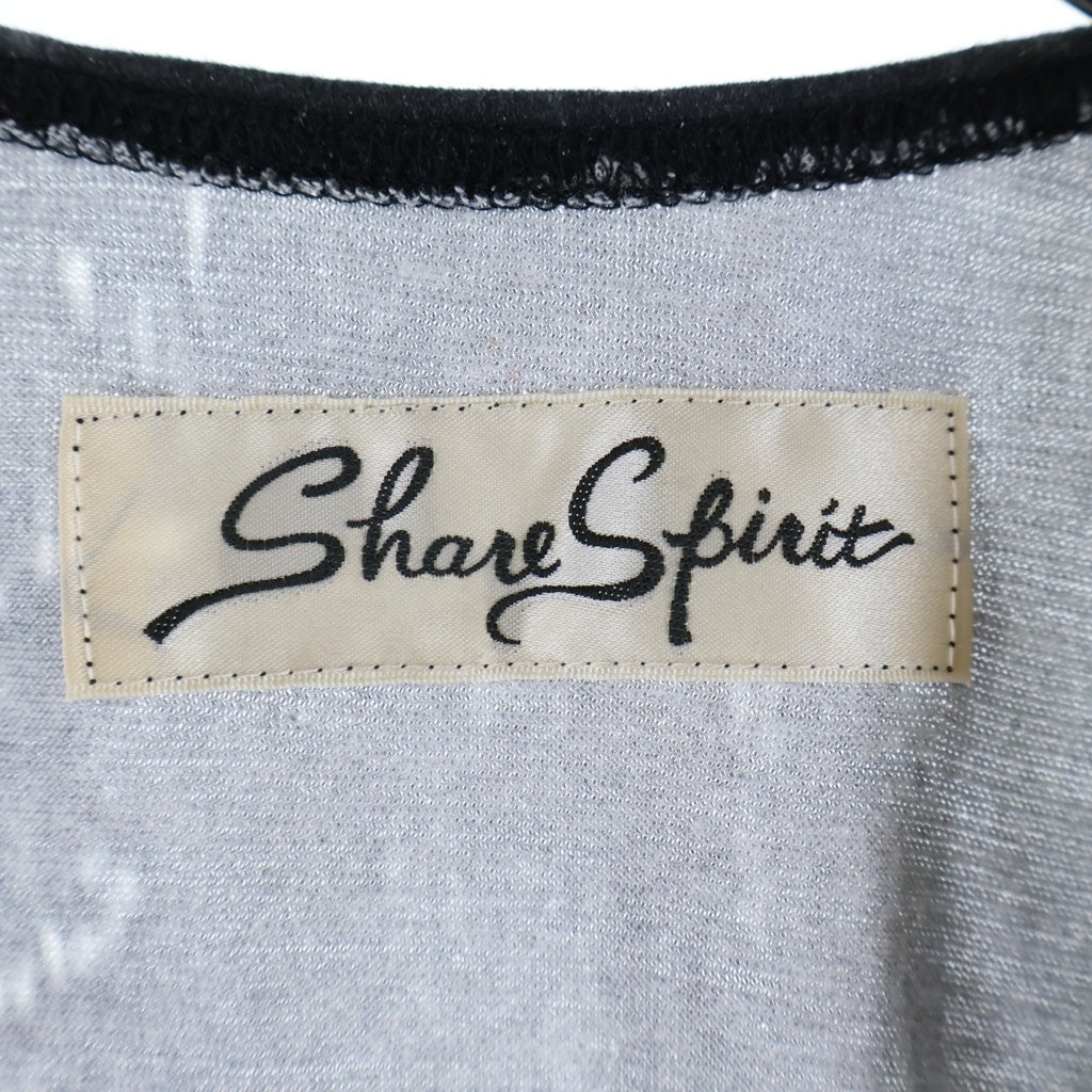 SHARE SPIRIT(シェアスピリット) 日本製 総柄プリント オープンフロントデザイン ノースリーブTシャツ カットソー ブラック レディース KS2306